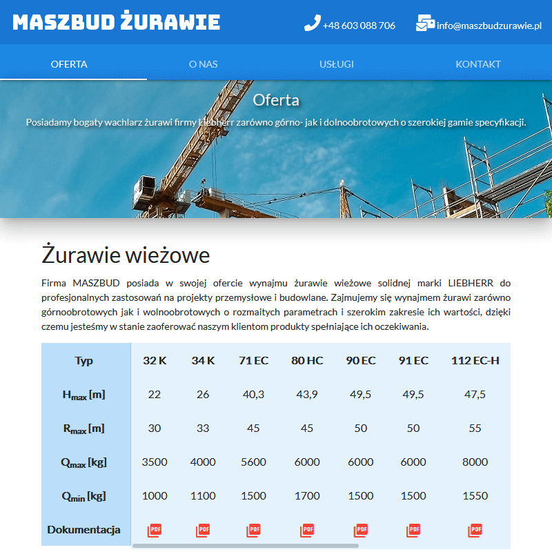 Tani wynajem żurawi wieżowych